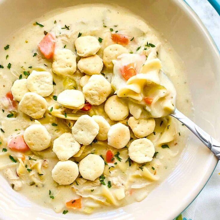 Creamy chicken noodle winter soup