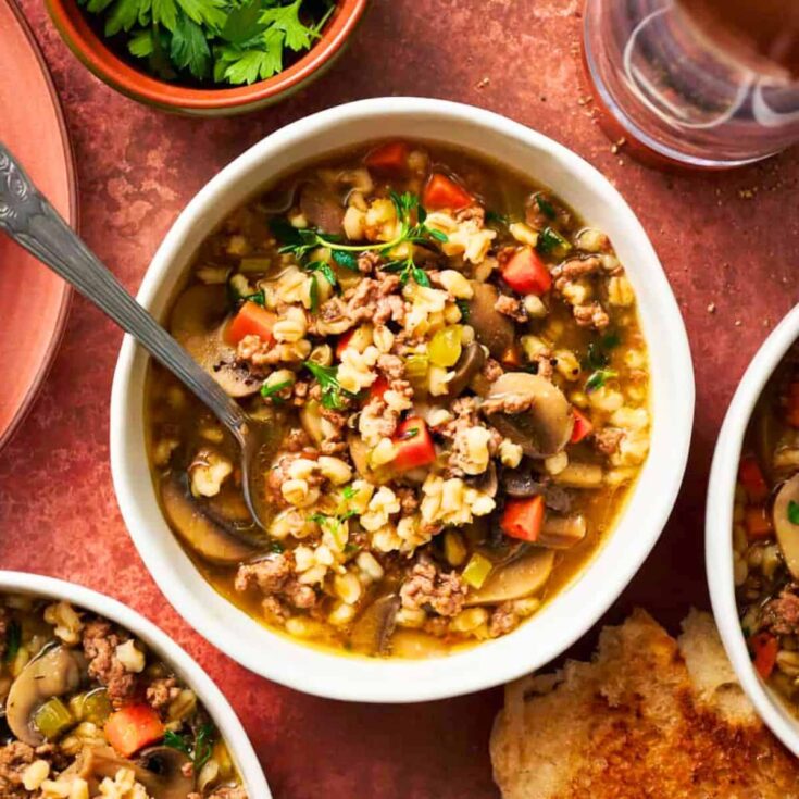 Instant Pot ground beef barley winter soup