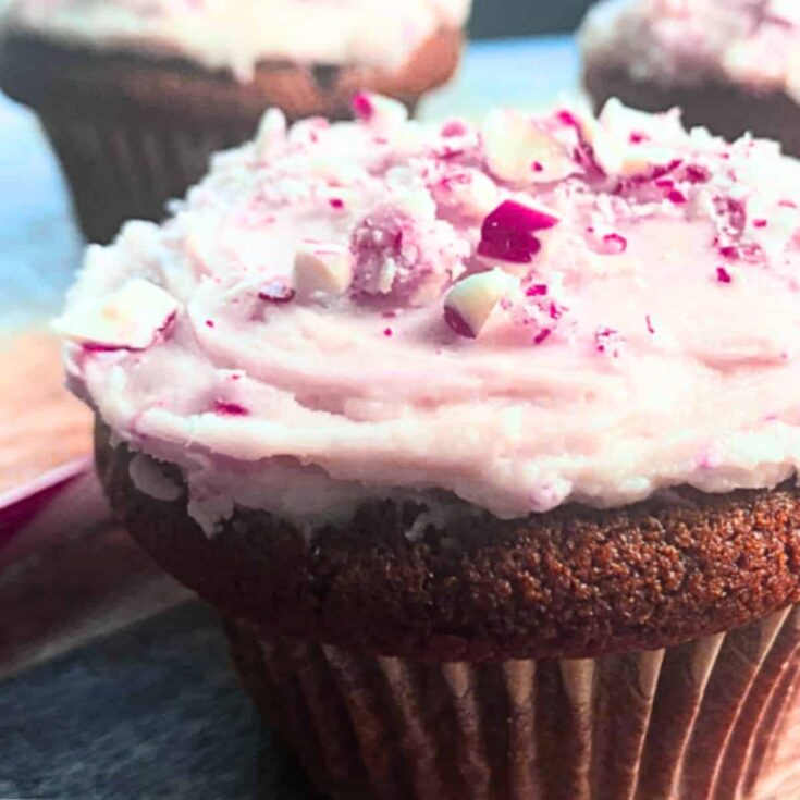 Gingerbread cupcakes with candy cane frosting