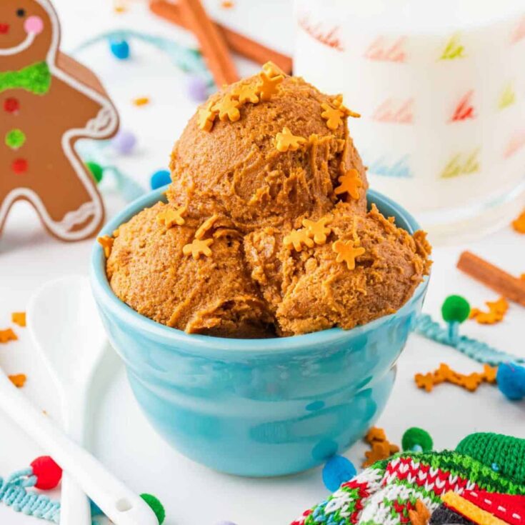 Gingerbread edible cookie dough placed on a small bowl