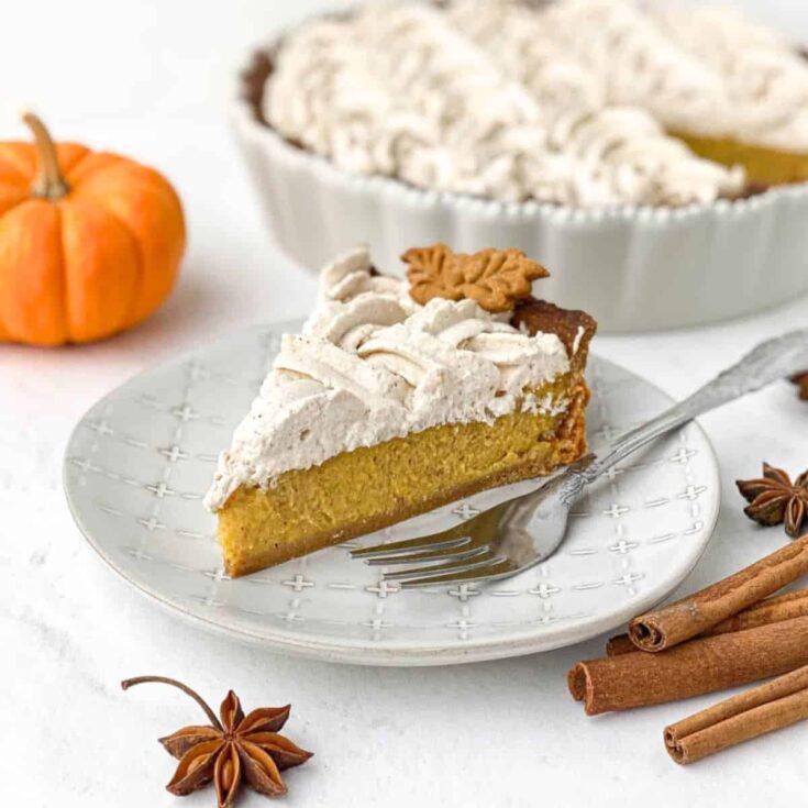 A slice of Gingerbread pumpkin pie