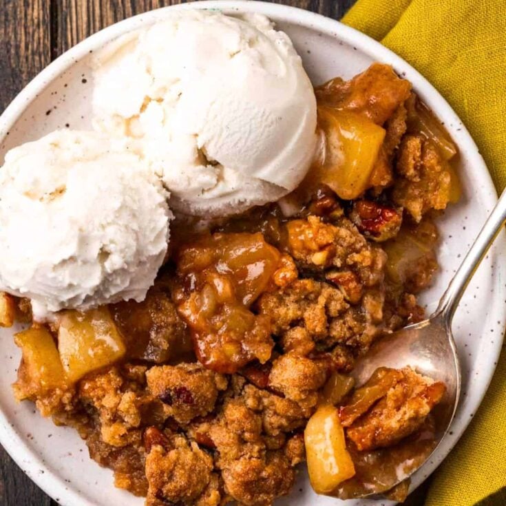 Gluten free apple crumble with ice cream on the side