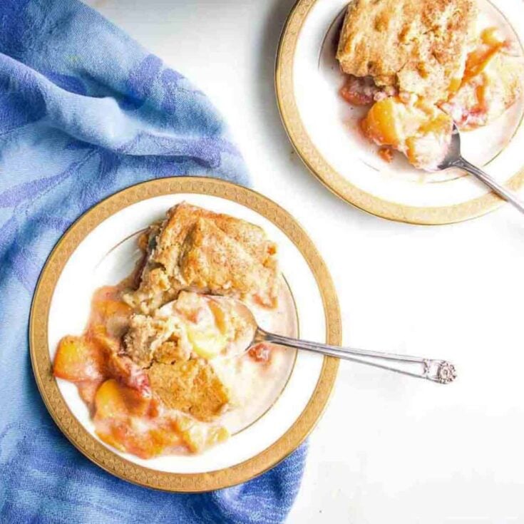 Gluten-free vegan peach cobbler, made after reading these peach cobbler recipes