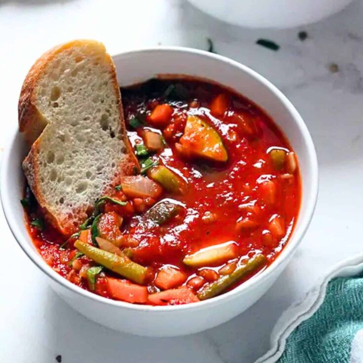 A bowl of one pot vegan minestrone soup