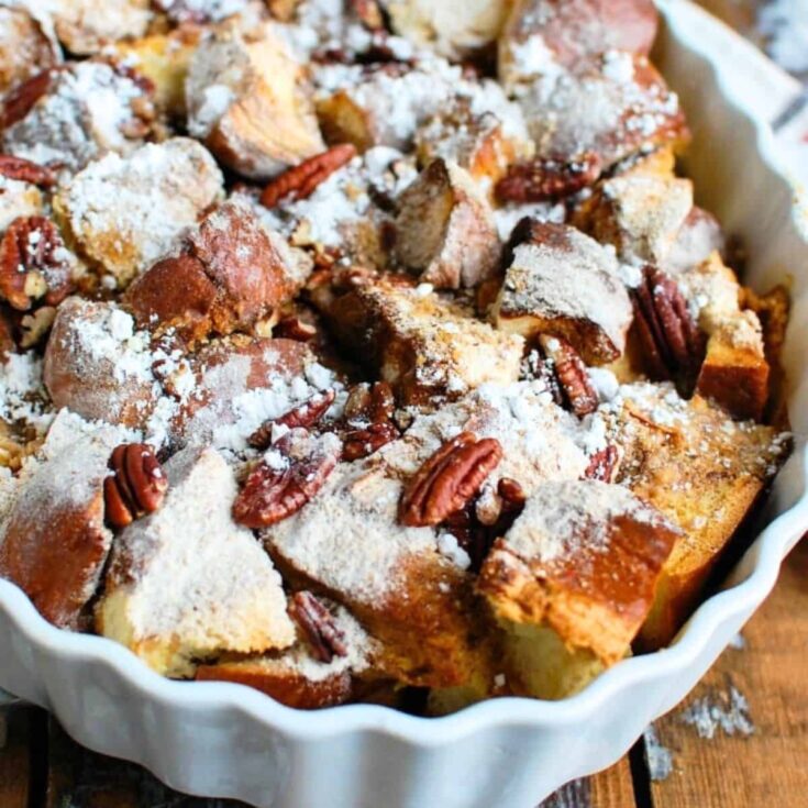 One bowl of overnight gingerbread French toast casserole