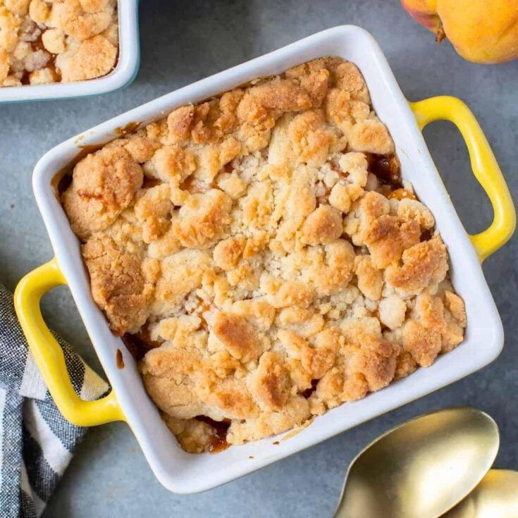 Peach cobbler for two, made after reading these peach cobbler recipes