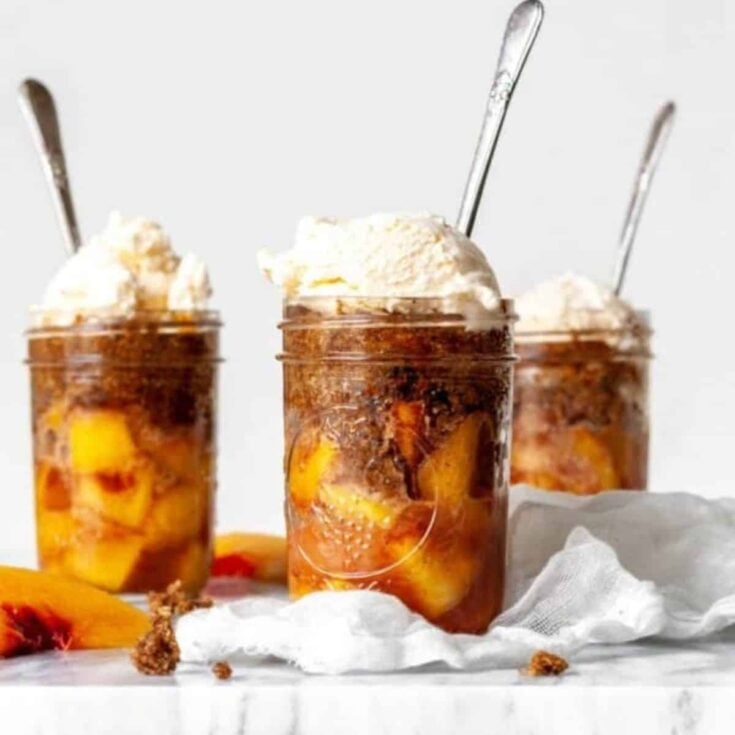 Peach cobbler in a jar, made after reading these peach cobbler recipes