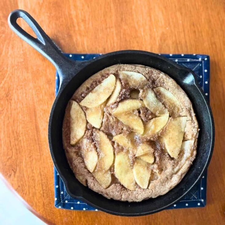 Sourdough apple Dutch baby on a pan