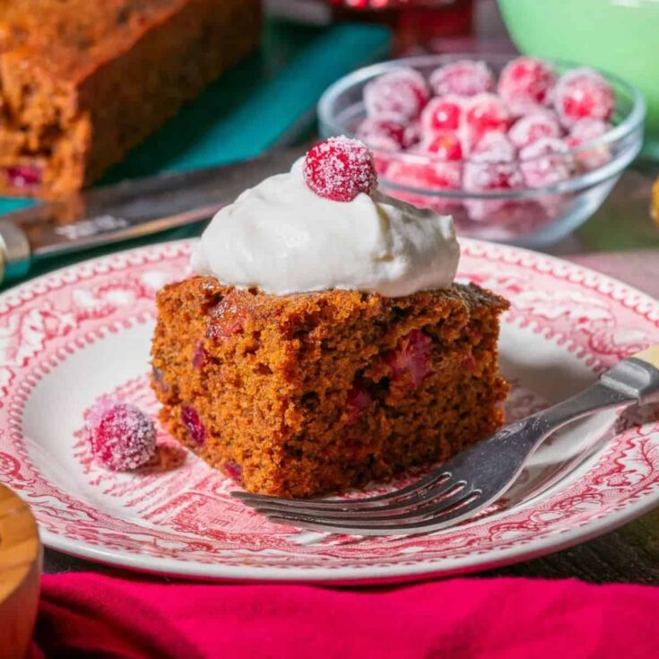 A slice of sourdough gingerbread cake