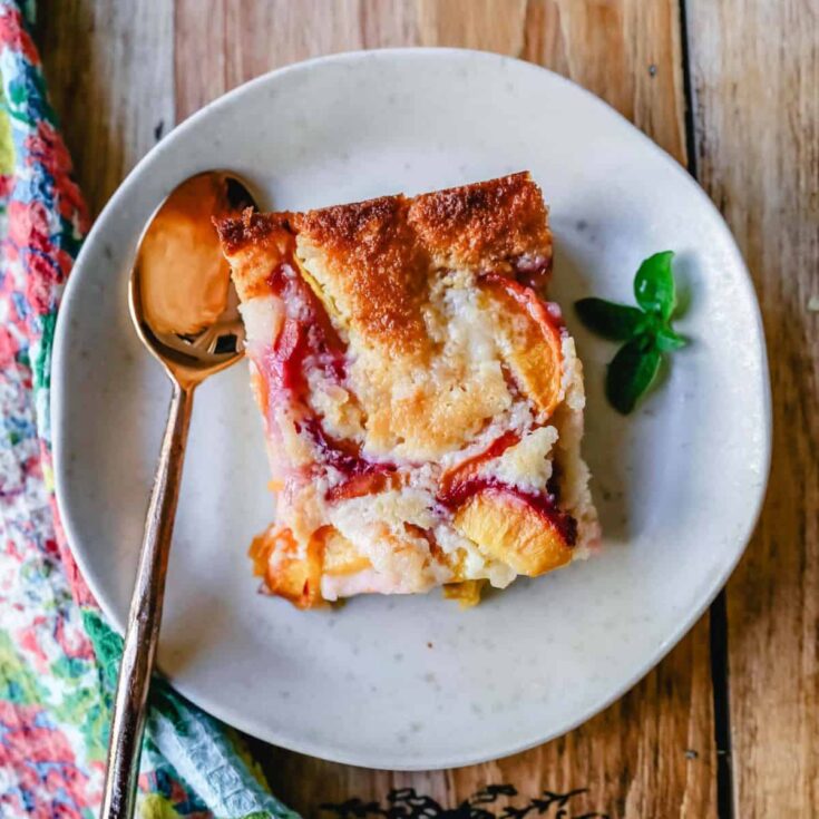 Texas style peach cobbler on a plate