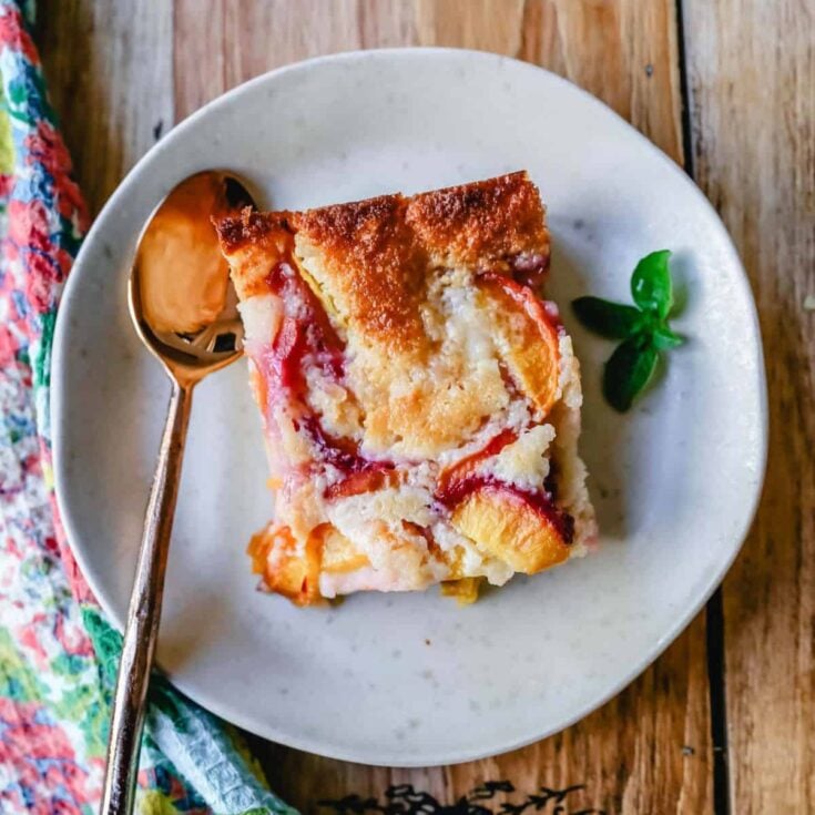 A plate of Texas style peach cobbler