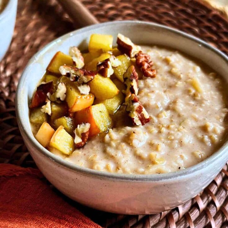 A bowl of apple cinnamon steel-cut oats