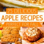 A collage of apple dishes, with the text overlay 25 delicious apple recipes perfect for fall