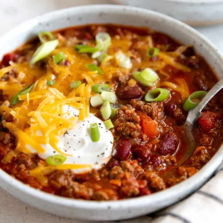 A bowl of beef chili