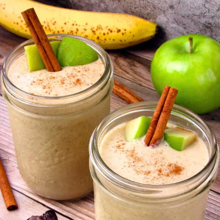 Two servings of caramel apple smoothie