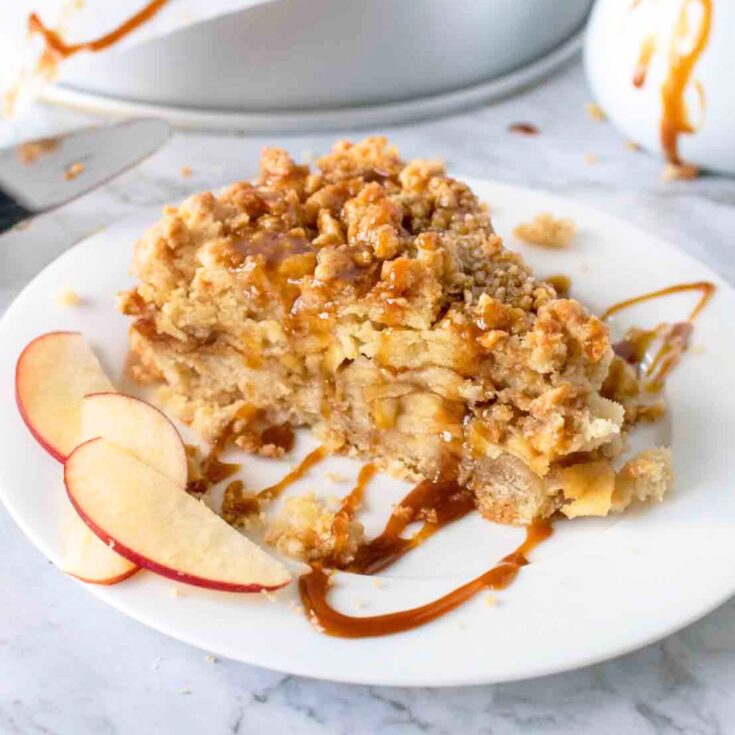 A slice of caramel apple torte