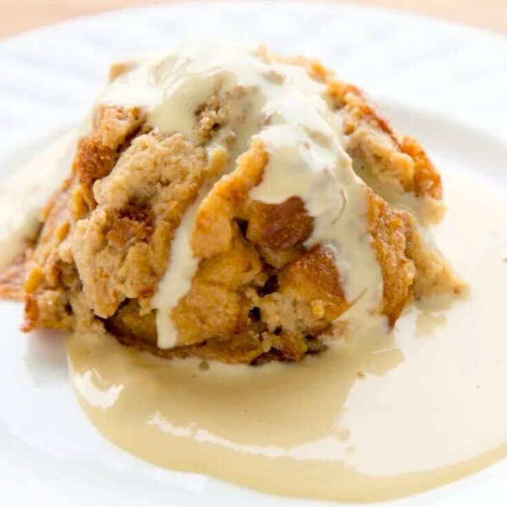 A plate of caramel macchiato bread pudding