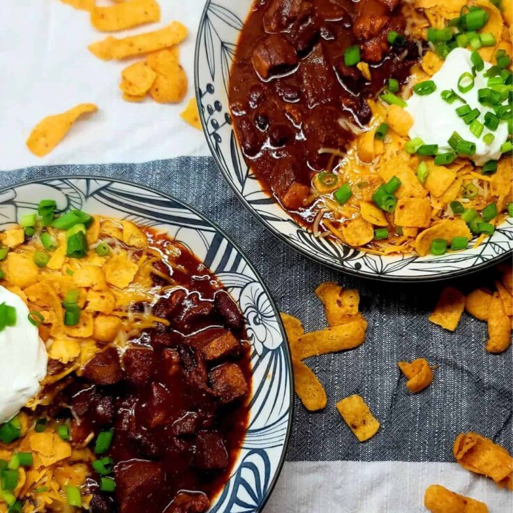 Two servings of Chuck roast beef chili