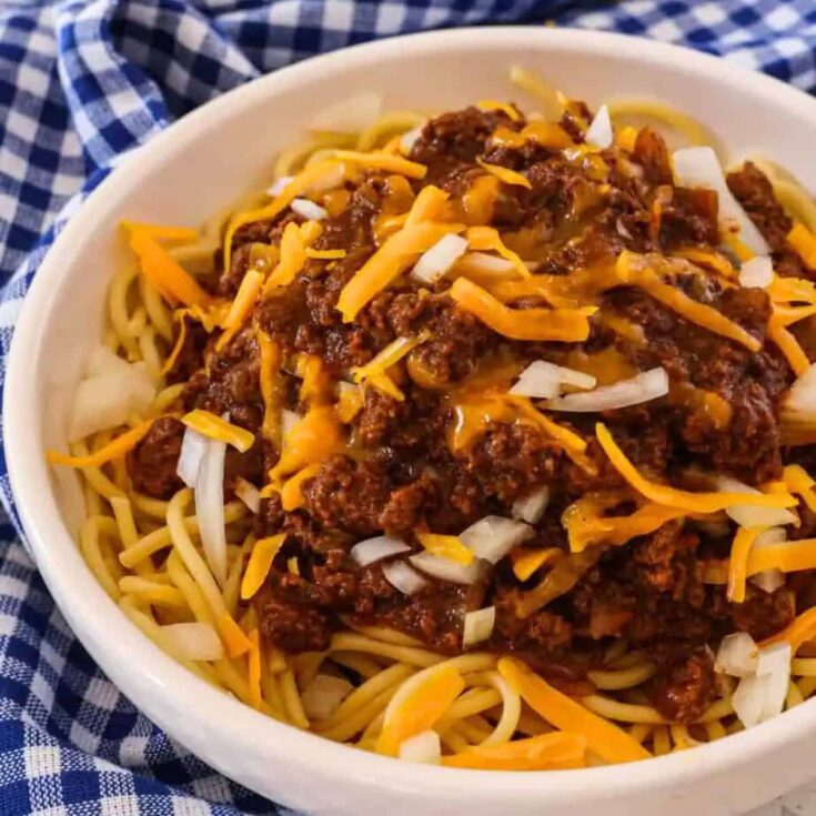 A bowl of Cincinnati beef chili