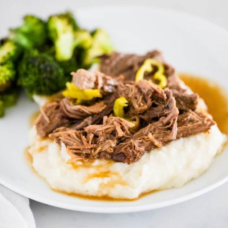 A plate of crockpot Mississippi pot roast