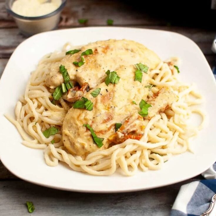 Crockpot marry me chicken on a plate
