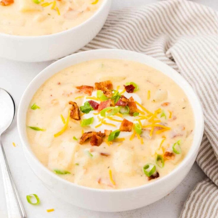 A bowl of crockpot potato soup