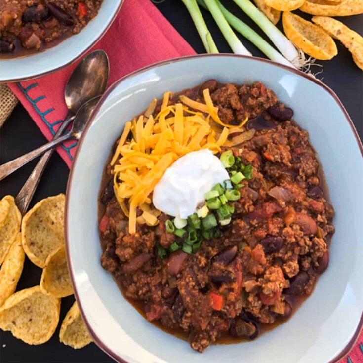 A bowl of Dutch oven beef chili