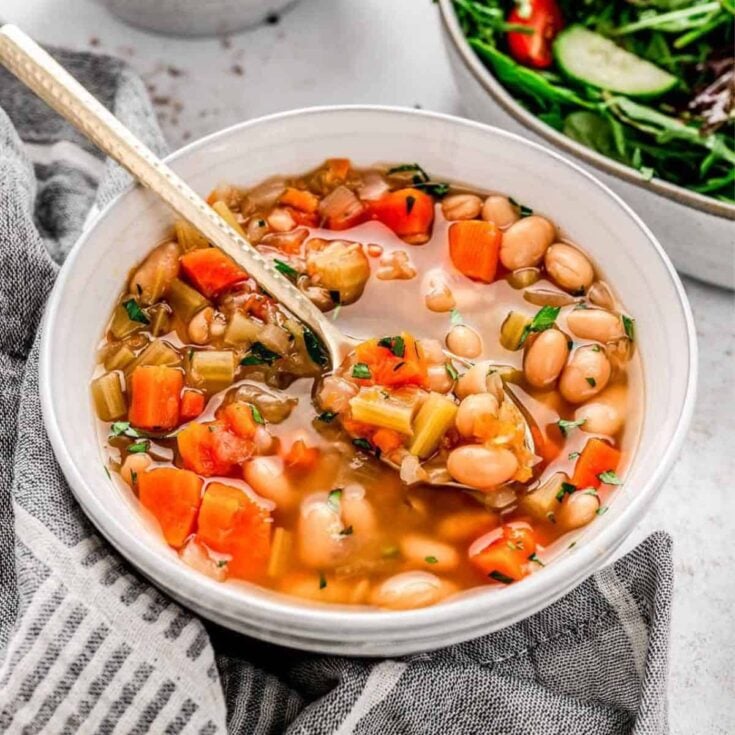 Easy slow cooker white bean soup in a bowl