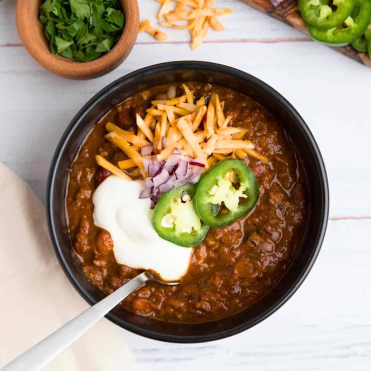 A bowl of game day beer beef chili