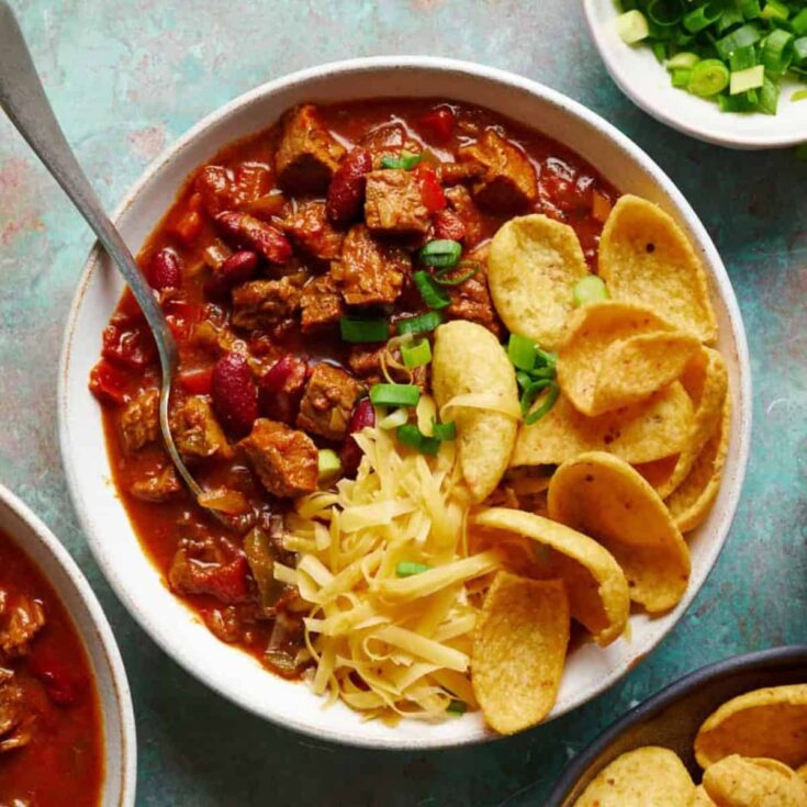Meaty slow cooker beef steak chili