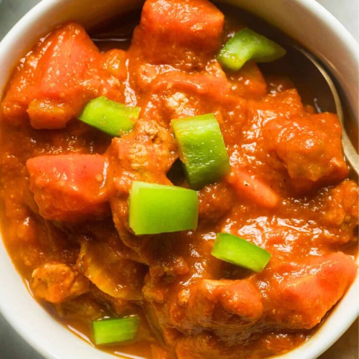 A bowl of no bean beef chili