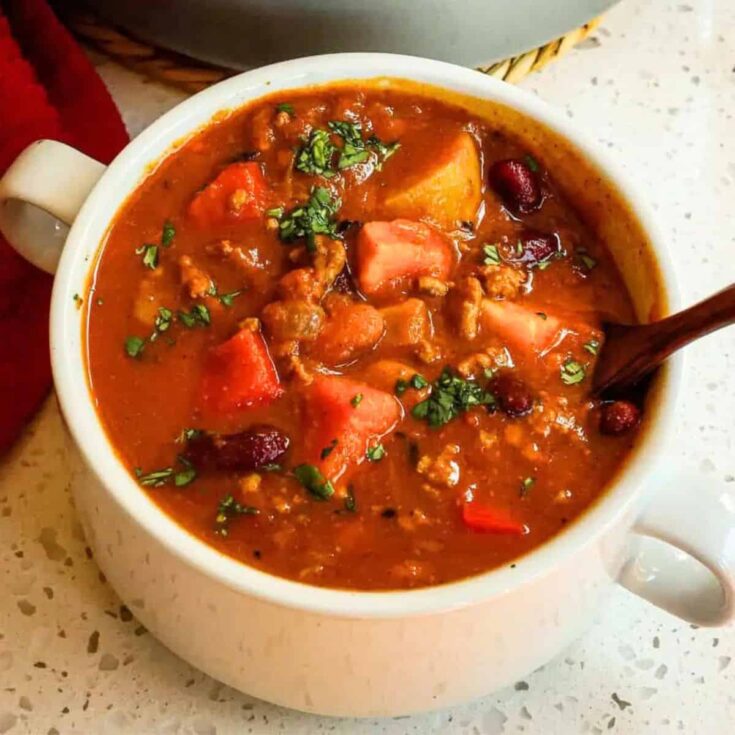 A small serving of pumpkin beef chili