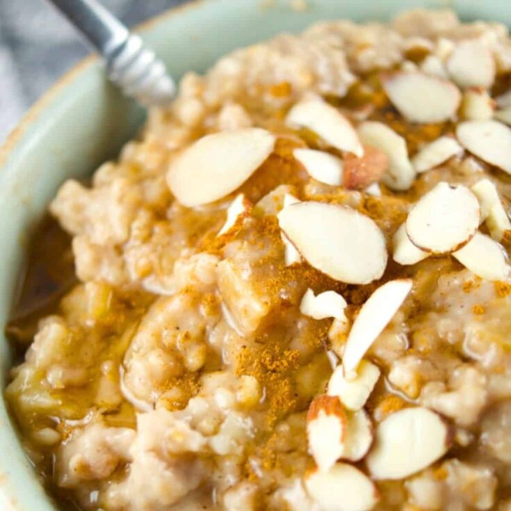 A bowl of slow cooker apple oatmeal