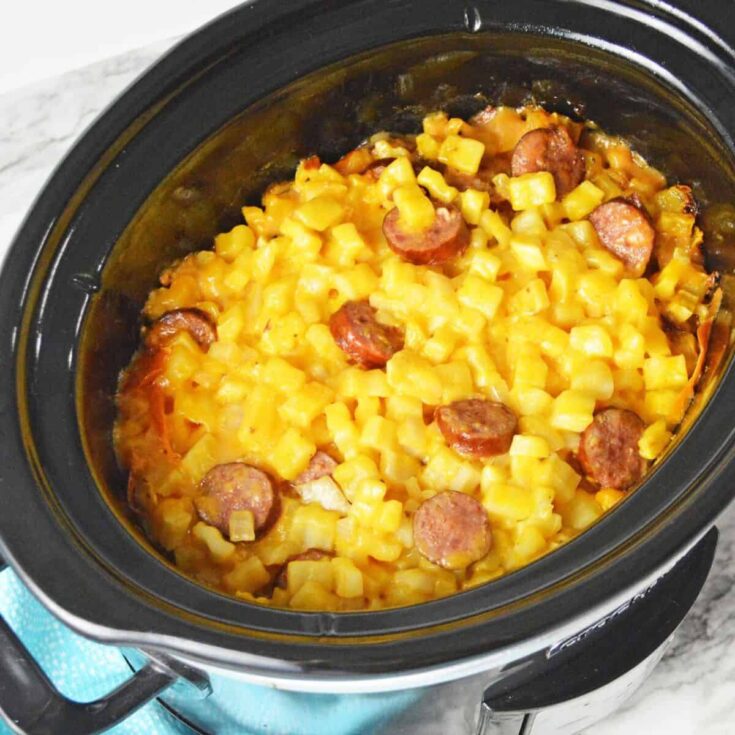 Slow cooker kielbasa hash brown casserole