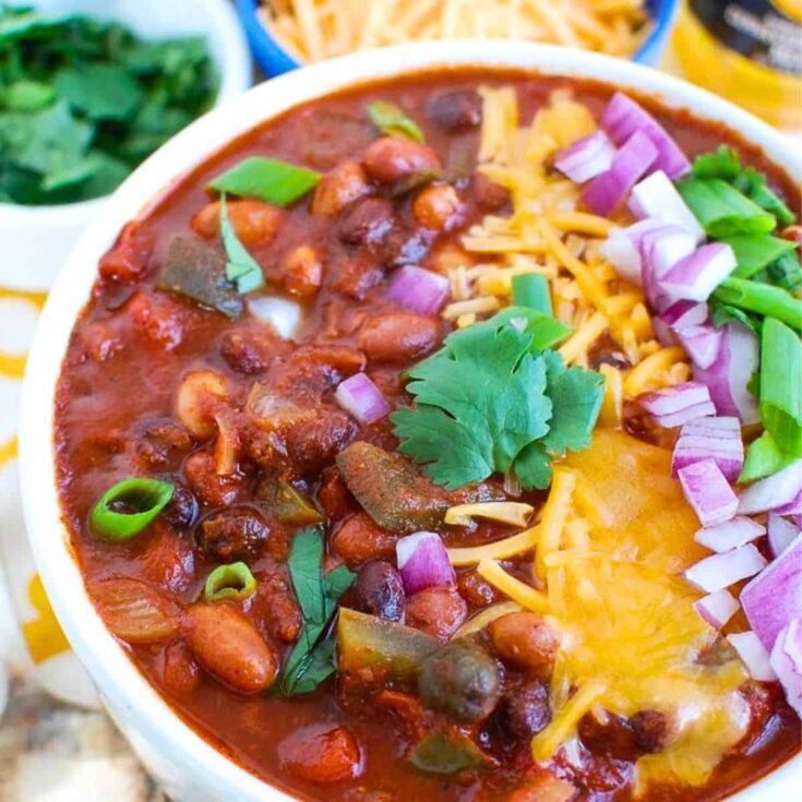 A bowl of slow cooker vegetarian chili
