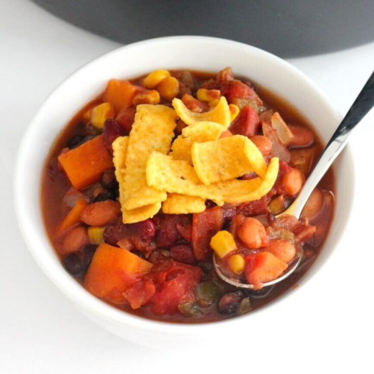 A small bowl of slow cooker vegetarian chili