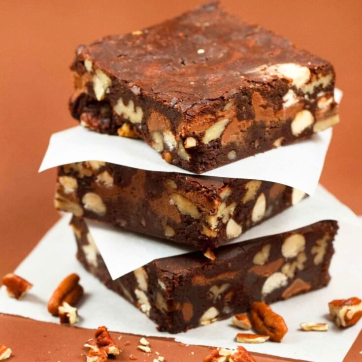 Triple chocolate pecan fudge brownies