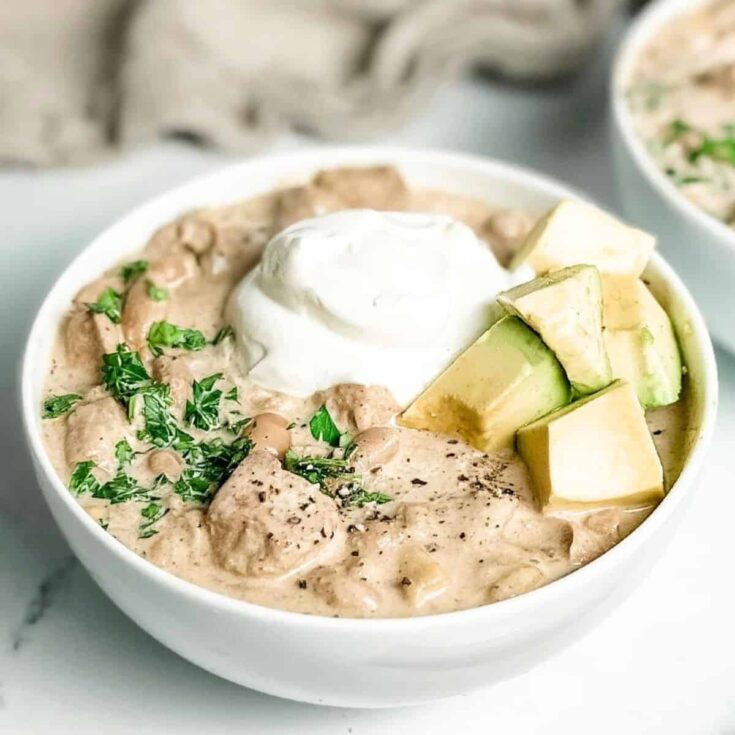 One serving of white bean chili