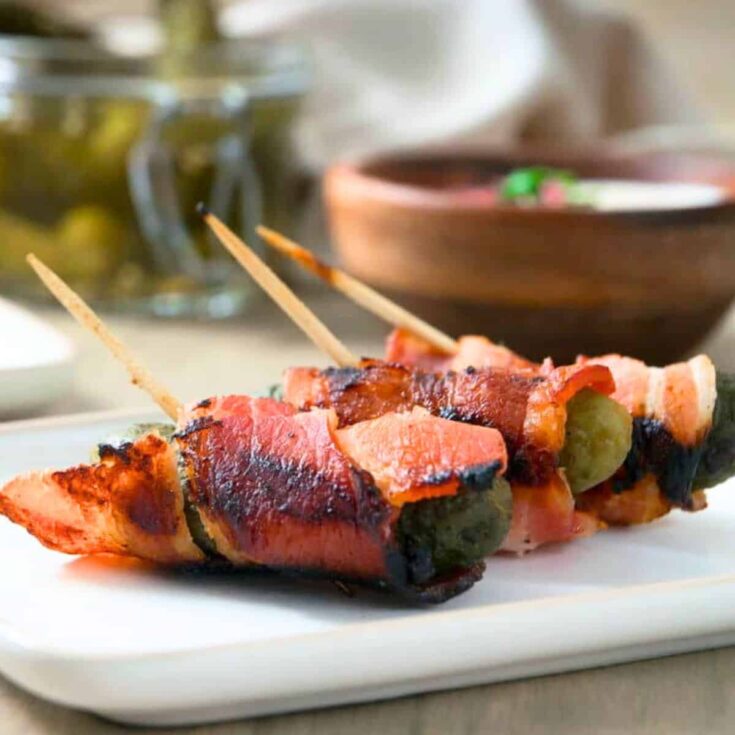 Grilled bacon wrapped pickles