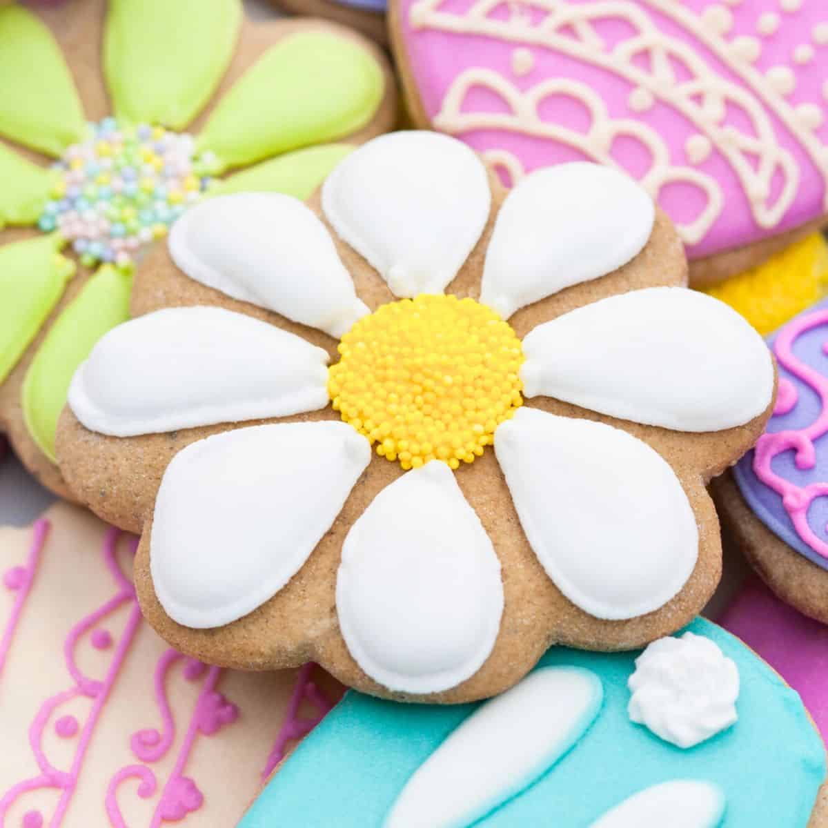 Colorful flower cookies made after reading these Easter cookies