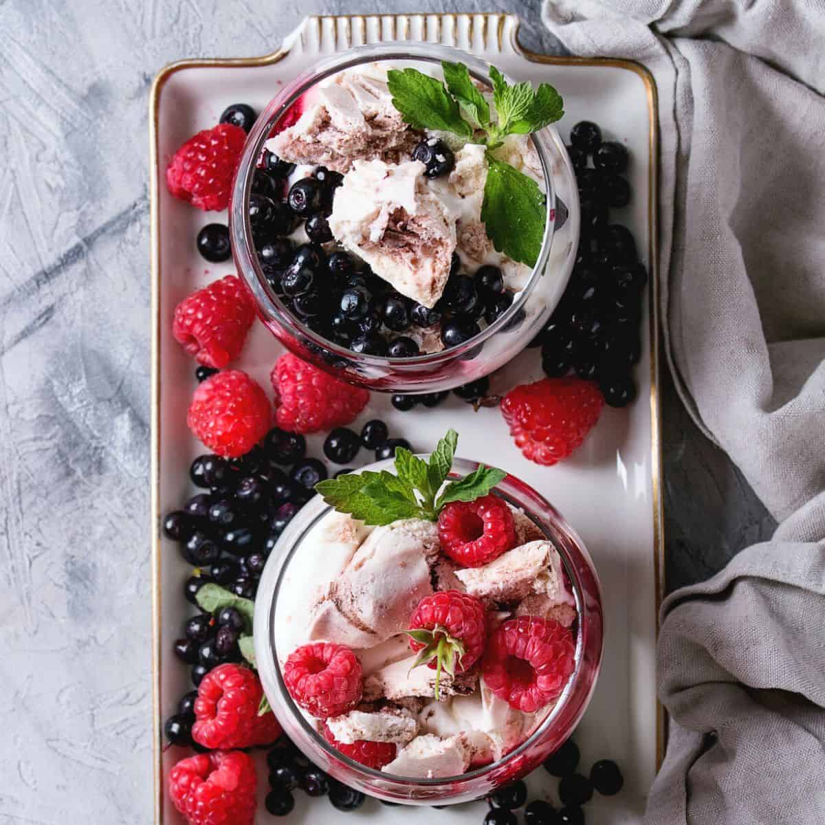 Raspberry and blueberry ice creams, made after reading these summer dessert ideas