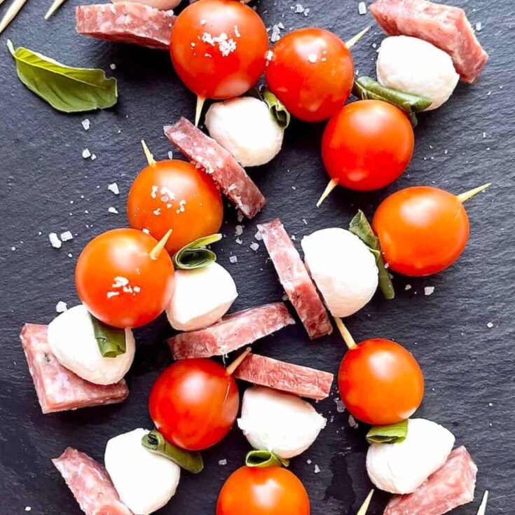 Caprese skewers with salami