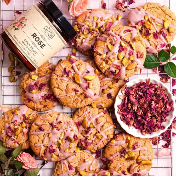 Healthy pistachio pink rose cookie desserts