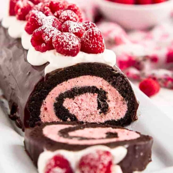 Raspberry chocolate Swiss roll