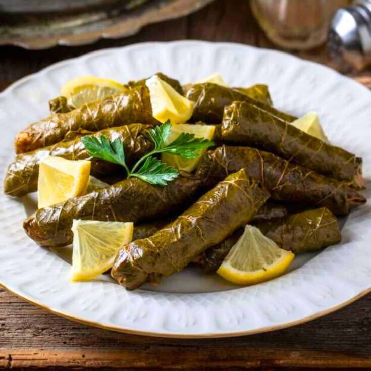 A plate of stuffed grape leaves