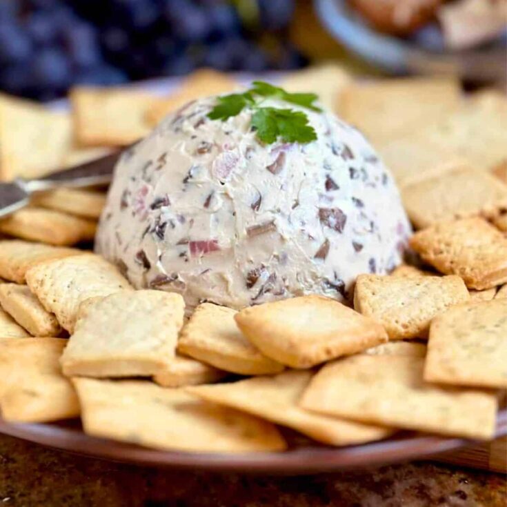 Cheese ball with biscuits on the side