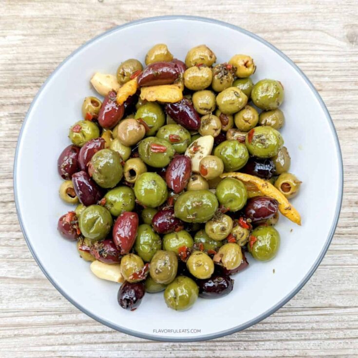 A plate of slow cooker marinated olives