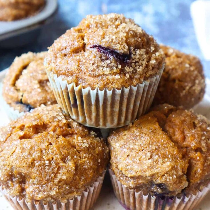 Bakery style pumpkin spice blueberry muffin