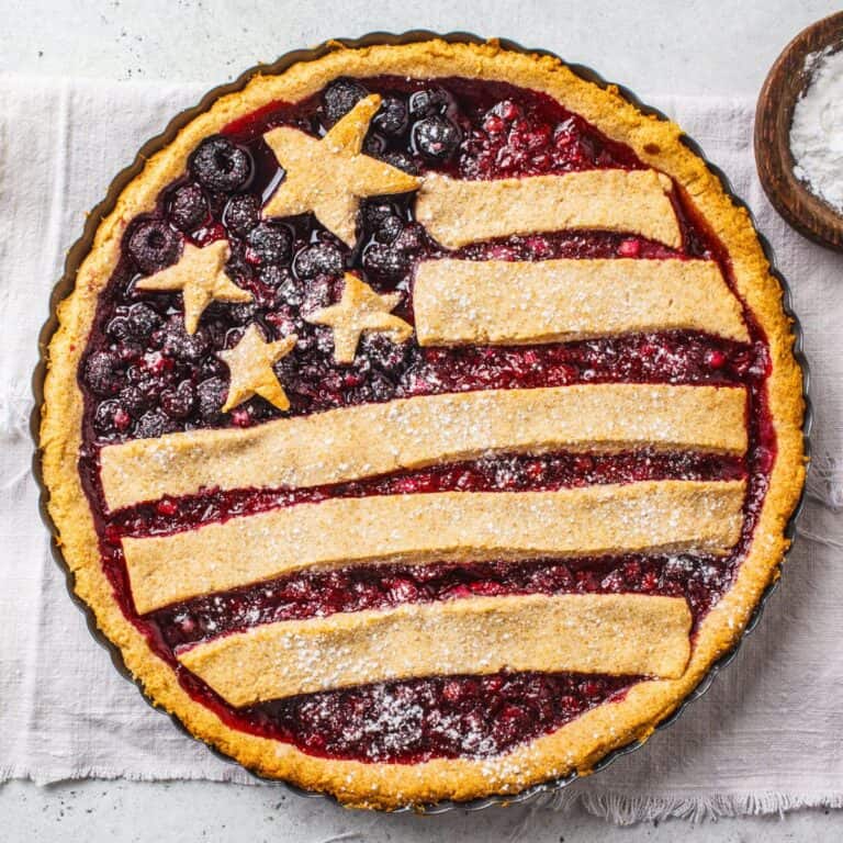 Blueberry and raspberry pie in American flag shape, made after reading these 4th of July desserts