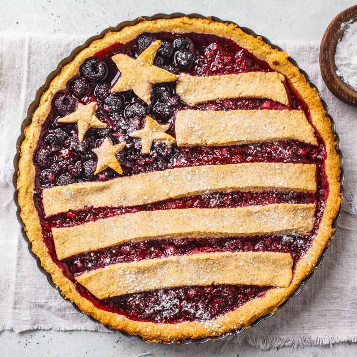 Blueberry and raspberry pie in American flag shape, made after reading these 4th of July desserts